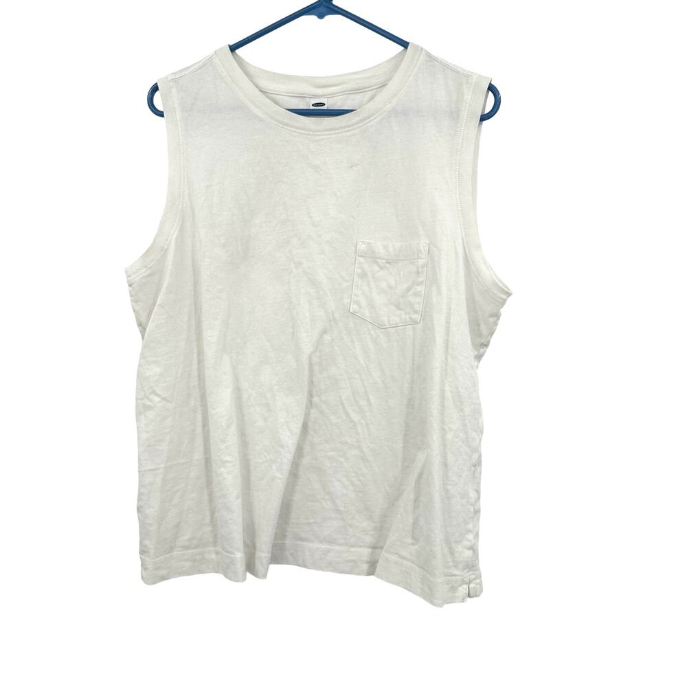 Old Navy Size Large Tank Top White Crew‎ Neck Pocket Solid Everyday Undershirt